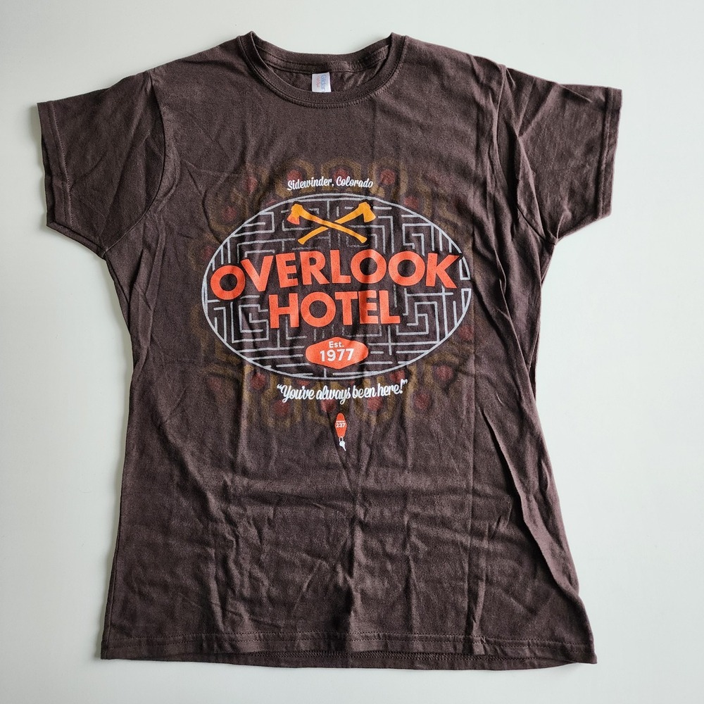 The Shining Overlook Hotel T Shirt Ladies XL Brown Stephen King Movie Horror Tee